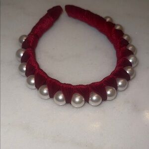 Velvet Red and Pearl Headband